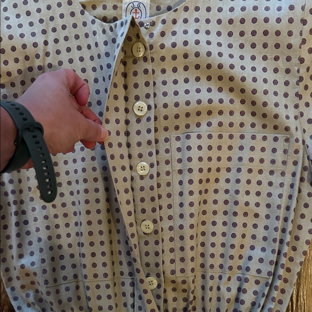 Vintage Polka Dot Midi Dress with Waist Tie - Tan Linen/cotton - Picture 3 of 8